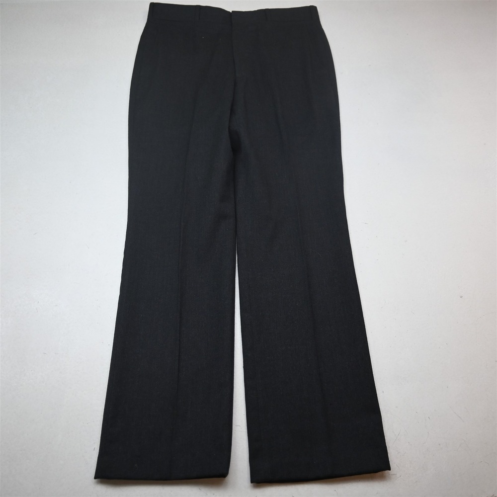 Vtg USA 32x34 Charcoal Gray 100% Wool Flannel Flat Front 80s Bootcut Dress Pants